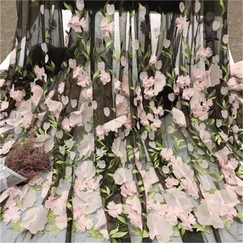 TOOGTOOD 1 Yard Soft Chiffon 3D Flower Lace Fabric Exquisite Tulle Mesh Lace Fabric for Bridal Dress Fabric