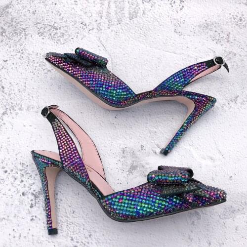 CHS1303 Custom Handmade SlingBacks Dress Pumps Women Party Shoes Multicolor Green Purple Crystal Bridal Wedding Shoes