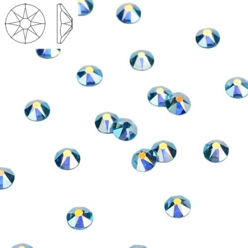 High Brilliance Aquamarine AB Shimmer FlatBack Golden Back Non-HotFix Rhinestones Nail Art Crystal 16 Facets Cut