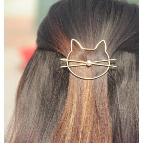 Silver Gold Rose Gold Lovely Hollow Cat Head Hairclip Barrettes New Fashion for Women Girl Hair Jewelry Cute Cat Hair Clip