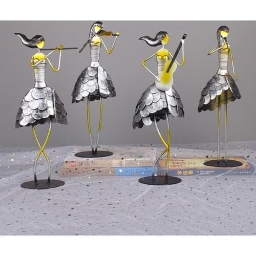 Retro Iron Ornaments Musical Girl Sculpture Creative Musician Ornaments For Living Room Art Crafts Decor Accesories For Home