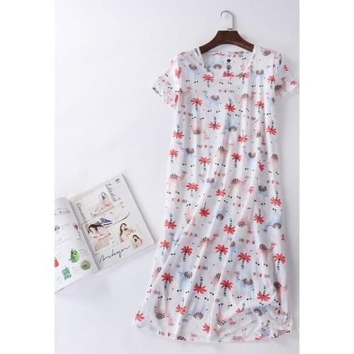 Nightgown Women Summer Thin 100% Cotton Short Sleeved Home Skirt Long Sweet And Fresh Summer Half Sleeve Home Service пижама