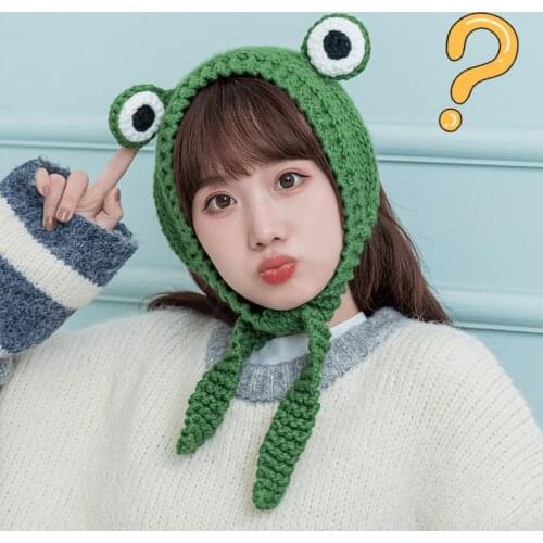 Women Anime Cartoon Cute Frog Hat Cosplay Rabbit Wool Cap Girl Autumn Winter Knitted Hat Girl