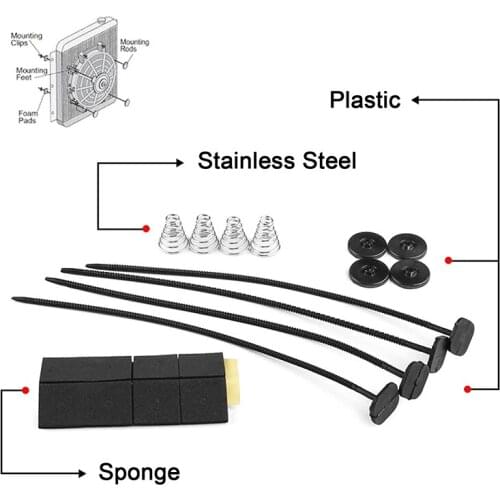 1 Set Auto Car Universal Electric Radiator Fan Ventilador Mounting Kit Plastic Ties 4 Straps 8 Cushion Pads 4 Mounting Fee