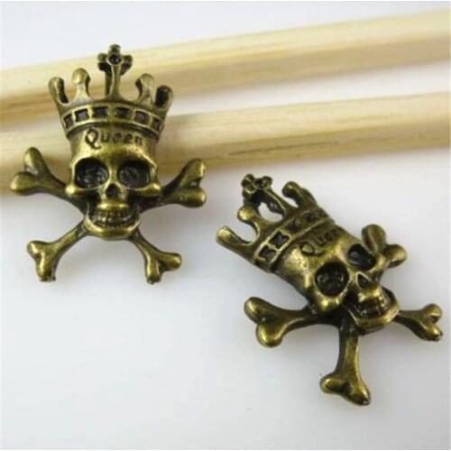 10pcs 10868 Antique Bronze 22*18mm Punk Crown Skull Head Charms Pendants Accessories For DIY Necklace Bracelet Jewelry Making