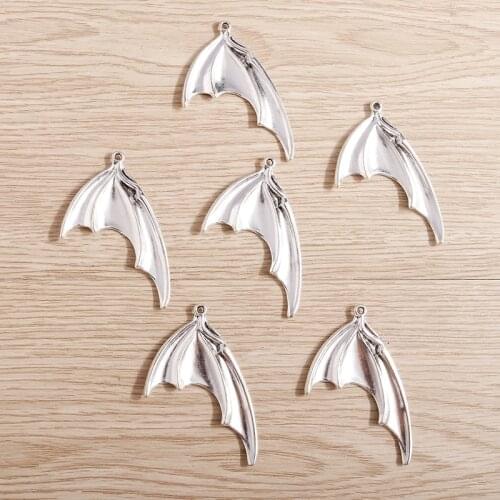 5pcs 35*50mm Trendy Silver Color Bat Wings Charms Pendants for Necklaces Earrings DIY Handmade Craft Accessories Jewelry Making