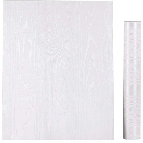 GLOW4U Peel and Stick White Silver Wood Wallpaper Vinyl Contact Paper for Kitchen Cabinets Furniture Door Wall Sticker Paper