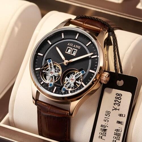 AILANG Calendar Tourbillon Waterproof Business Fashion Luminous Skeleton Automatic Mens Watches Brand Luxury Men Watches 8825