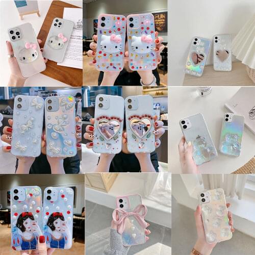 Cartoon Collection Laser Bear Ornament Phone Case for iPhone 12 Pro Max 11 7 8 Plus X XR XS MAX Cute Cat Clear Bling Phone Cover