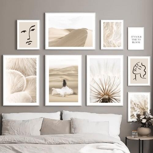 Desert Girl Mushroom Reed Dandelion Dune Wall Art Canvas Painting Nordic Posters And Prints Wall Pictures For Living Room Decor