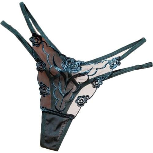 Erotic Women See Through Floral Embroidered Lace Underwear Sheer Low Waist G-string Thong Summer Transparent Underpants Fashion