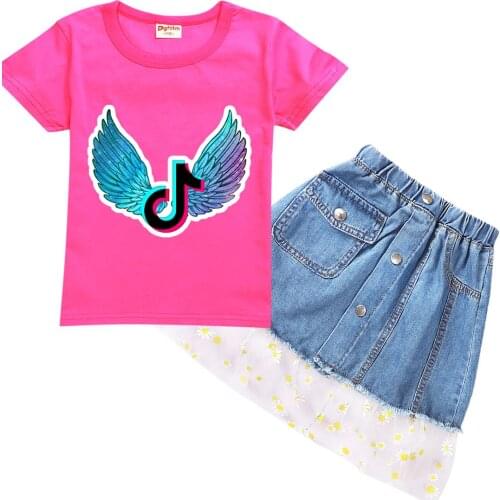 TIK TOK Girl Printed T Shirt Kids Summer Cotton T-Shirt Denim Shorts Toddler Girls Clothing Set Children Clothes