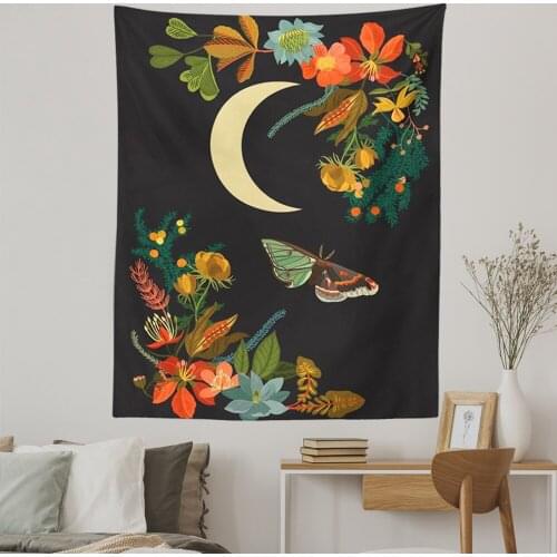 Moon Tapestry Wall Hanging Bohemian Gypsy Psychedelic Tapiz Black Sun Witchcraft Divination Tapestry Butterfly Decor