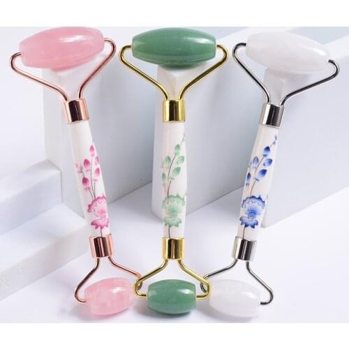 Ceramic Rod Natural Stone Bead Roller Slimming Face Care Tool Rose Quartz Amethyst Facial-Lifting Neck Eye Beauty Skin Massager