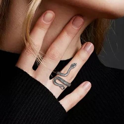 Stainless Steel Punk Snake Ring for Women Men Gothic Serpent Rings Statement Jewelry