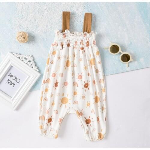 Cute Casual New Baby Summer Rompers Toddler Infant Boys Girls Sun Print Strap Jumpsuits Long Pants Overalls Cotton Clothes