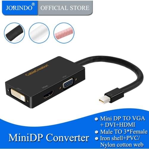 JORINDO 3-in-1 Three-in-one Mini Displayport (Thunderbolt Port Compatible) to HDMI/DVI/VGA Tv Av HDTV Adapter Cable for Mac Book