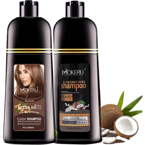 Mokeru 2pcs/lot Natural Permanent dying Long Lasting coconut oil enssence fast hair dye Shampoo for women cover white grey hair