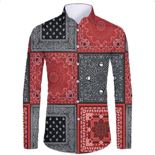 IFPD Summer Oversize Mens Shirts Paisley Bandana Harajuku Hip Hop Male Cardigan Long Sleeve Shirts Mens Clothing Hawaiian Tops