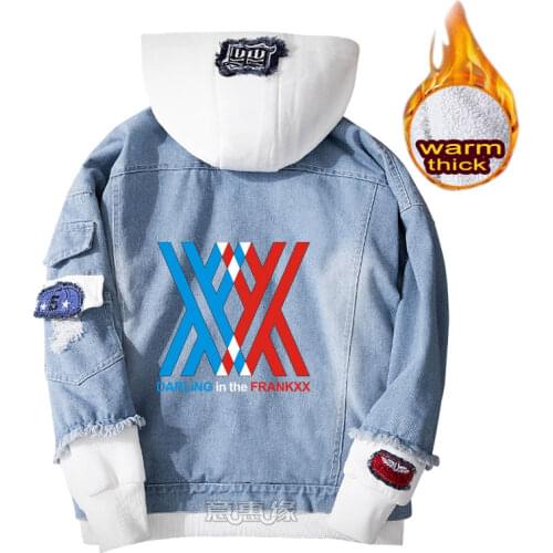 DARLING in the FRANXX hoodie ZERO TWO cosplay coat Denim jacket for men winter women Jeans Outerwear warm Loose sweatshirts