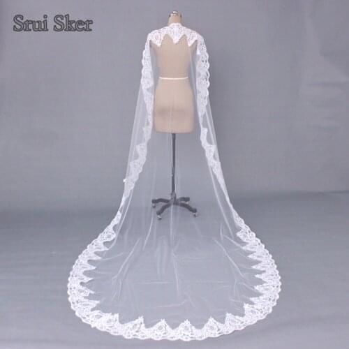 New Elegant Wedding Veils 3M Long Lace Veu De Noiva Ivory White One layers Tulle Bridal Veils in Stock