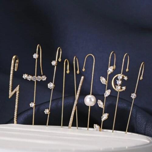 New Ear Needle Wrap Crawler Hook Earrings for Women Surround Auricle Diagonal Stud Copper Inlaid Zircon Piercing Earrings /1 Pc