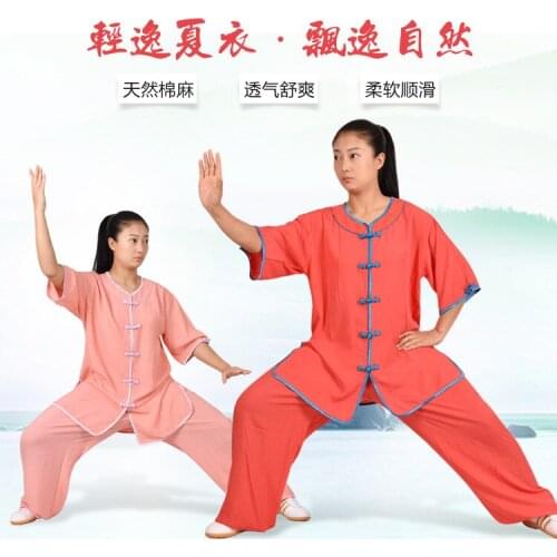 The new summer female high-grade flax comfortable short-sleeved tai chi suit morning exercises martial arts performances