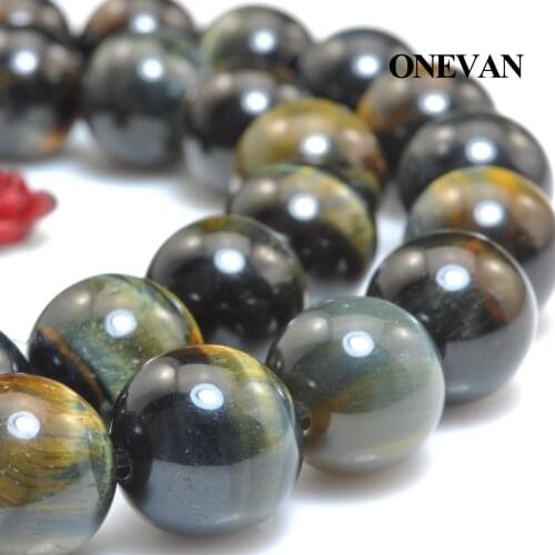 ONEVAN Natural Hawks Eye Beads Charms 10mm Smooth Loose Stone Bracelet Necklace Jewelry Making Diy Accessories Gift Design