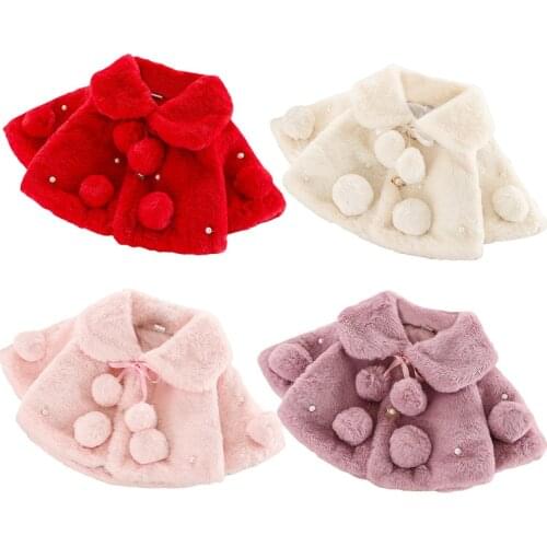 0-4 Years Baby Girls Coats 2021 Autumn Winter Kids Clothes Long Sleeve Furry Cape Jacket Solid Color Baby Coats Outerwear