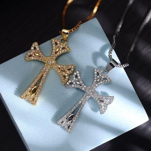 Karopel Gold Color Hollow Cross Pendant Necklace for men women Wedding Fashion Heart Shaped Zircon Necklace Christmas Gift
