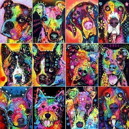 Full Square/Round Diamond Painting Color Dog 5D Diy Diamond Embroidery Animal Color Mosaic Cross Stitch Rhinestone Art Picture