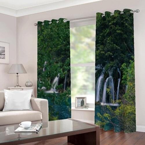 Custom Any Size forest waterfall natural scenery 3d curtains for living room kitchen bedroom home decor Drapes Indoor Sets