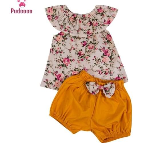 Pudcoco 2020 Summer Toddler Baby Girl Clothes Sets Floral Ruffle T-shirt+Pants Suits Outfits Cotton Clothing 0-3Y