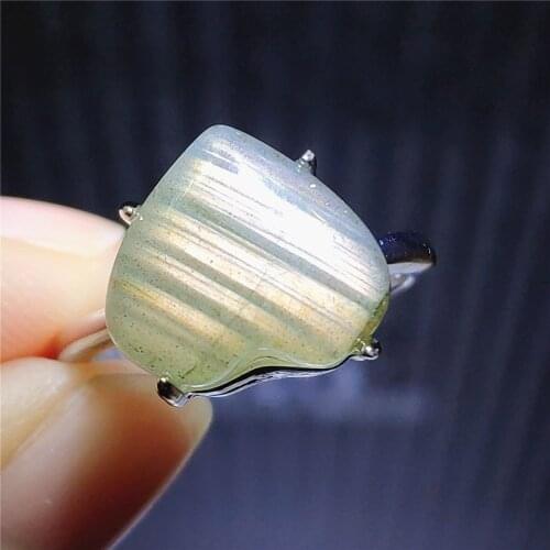 100% Natural Labradorite Purple Light 12x11mm Adjustable Ring Heart 925 Sterling Silver Rare Labradorite Women Men AAAAA