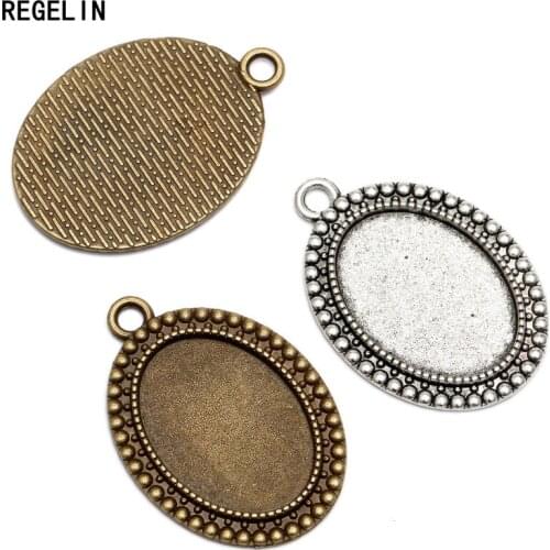 REGELIN High Qualtity 10pcs/lot Antique Bronze Cameo Cabochon Base Oval Pendant Blanks Setting Fit 18*25mm Diy Pendant Settings