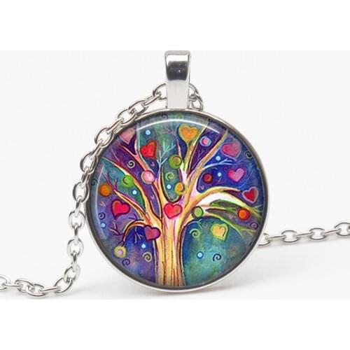 Retro art life tree necklace glass round pendant creative charm sweater chain force jewelry men women favorite gift souvenir