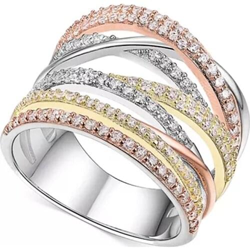 Luxury Female White Crystal Stone Ring Rose Gold Silver Color Wedding Rings For Women Vintage Geometry Zircon Engagement Ring