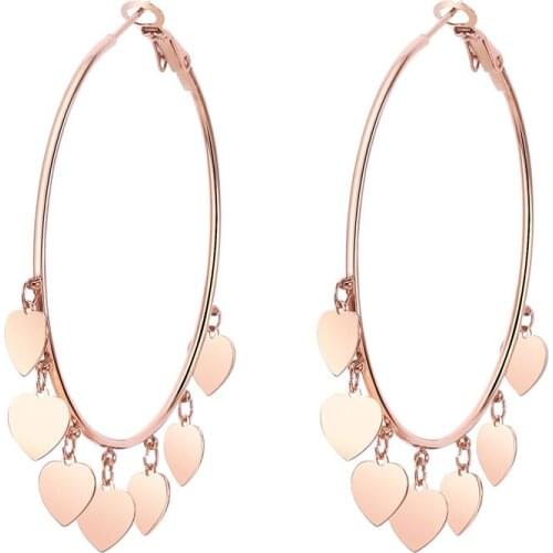 Stainless Steel Big Smooth Circle Hoop Earring For Women Color Small Heart Hyperbole Earring Party Gift Female Jewelry 2019
