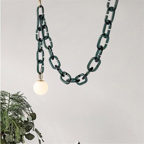 Nordic Postmodern Crystal Glass Lock Chain Pendant Lights For Dining Room Bar Designer Art Deco Restaurant Led Ball Hanging Lamp