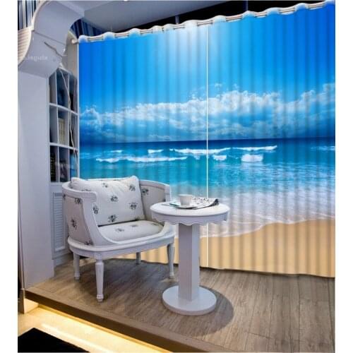 Modern fashion 3D Curtains Photo Printed beach seaside landscape Curtains for Lving room Bedroom Kitchen