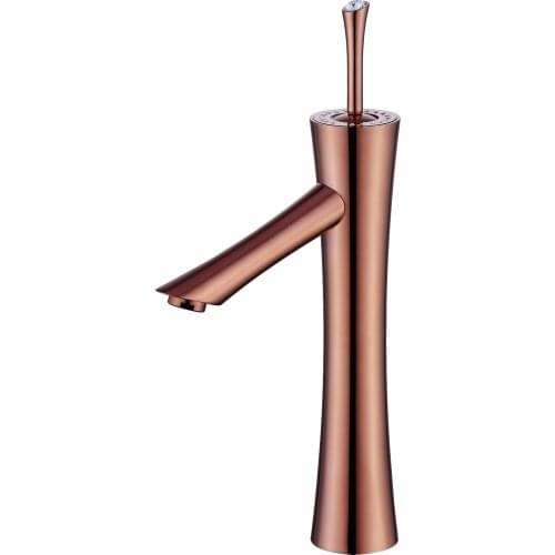 Modern rose gold solid brass Bathroom Sink round tall Faucet mixer tap deck mounted Crystal handle Single hole hot and cold tap