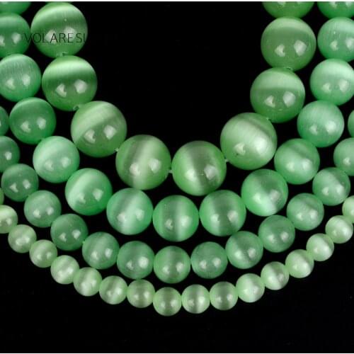 Light Green Cat Eye Opal Stone Natural Round Loose Beads 15” Pick 4-12mm Spacer Beads For Necklace Accessory Jewelry Making