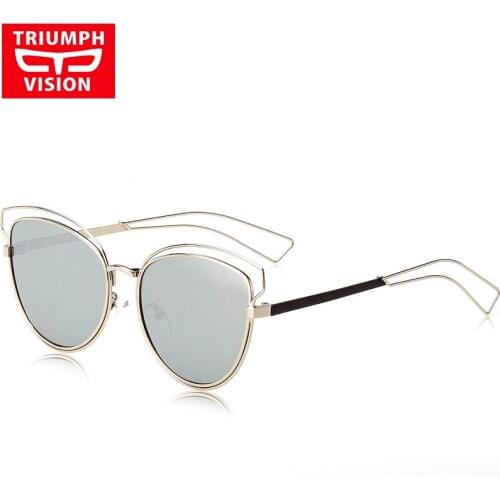 TRIUMPH VISION 2016 New Arrival Cat Eye Sunglasses Glasses Women Female Fashion Gold Pink Metal Frame Women Eyewear Brand Shades
