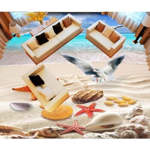 3d wallpaper waterproof 3d wallpaper pvc The sea Beach Seagull Conch Shell 3D Floor Painting floor 3d wallpaper