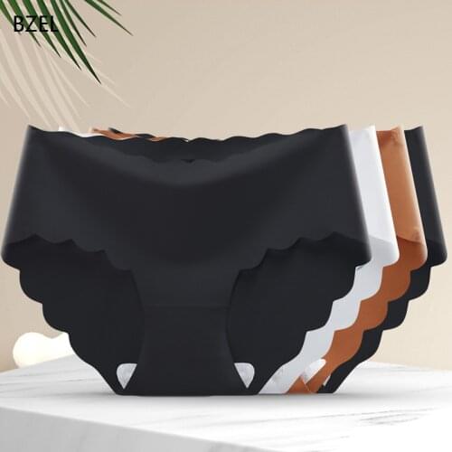 Wavy Womens Satin Panties Silk Underwear Female Seamless Woman Briefs Female Underwear Panty Soft Underpants Lady Lingerie XXL