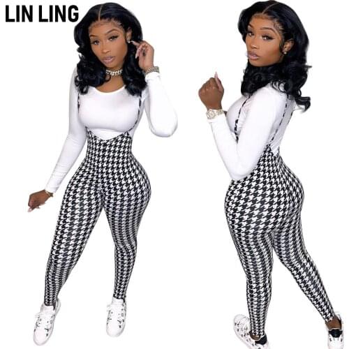 LINLING Sexy Simple and Versatile, Slim Temperament, Upper Sleeve T-shirt Printed Suspender Suit