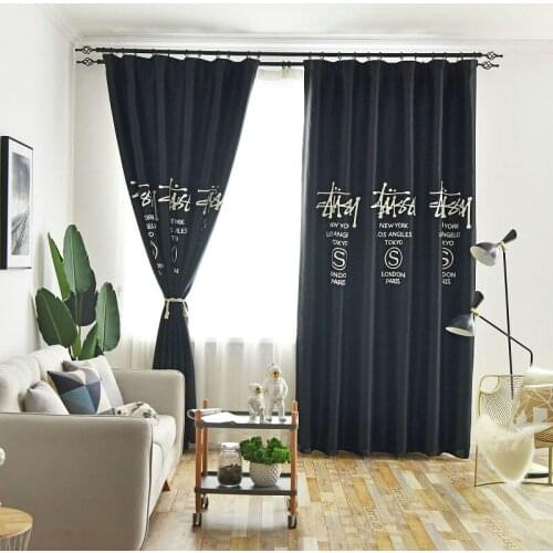 Modern style curtain custom embroidery bedroom blackout thick balcony Word Art curtains for living room