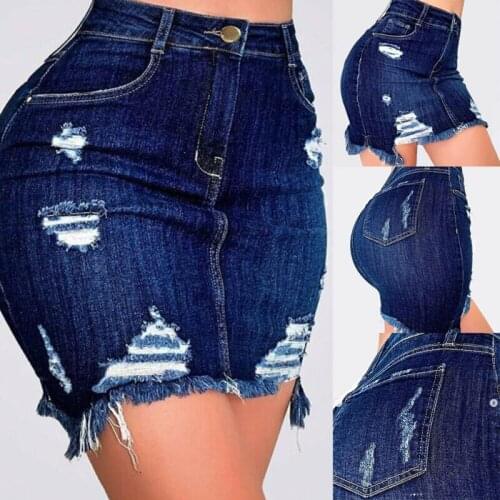 Womens Sexy Ripped Skirt Summer Frayed Jeans Denim Bodycon Short Mini Skirts New Fashion