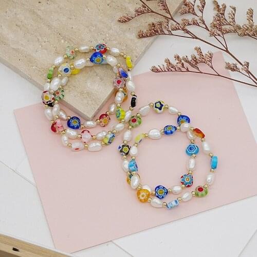 Multicolor Glaze Natural Freshwater Pearls Beads Adjustable Strand Bracelets for Women Girls Korean Fashion Jewelry 2021 YBR518