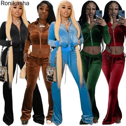 Ronikasha Womens 2 Piece Sweatsuits Solid Long Sleeve Zip Short Coat Jogging Pants Tracksuit Casual Matching Set